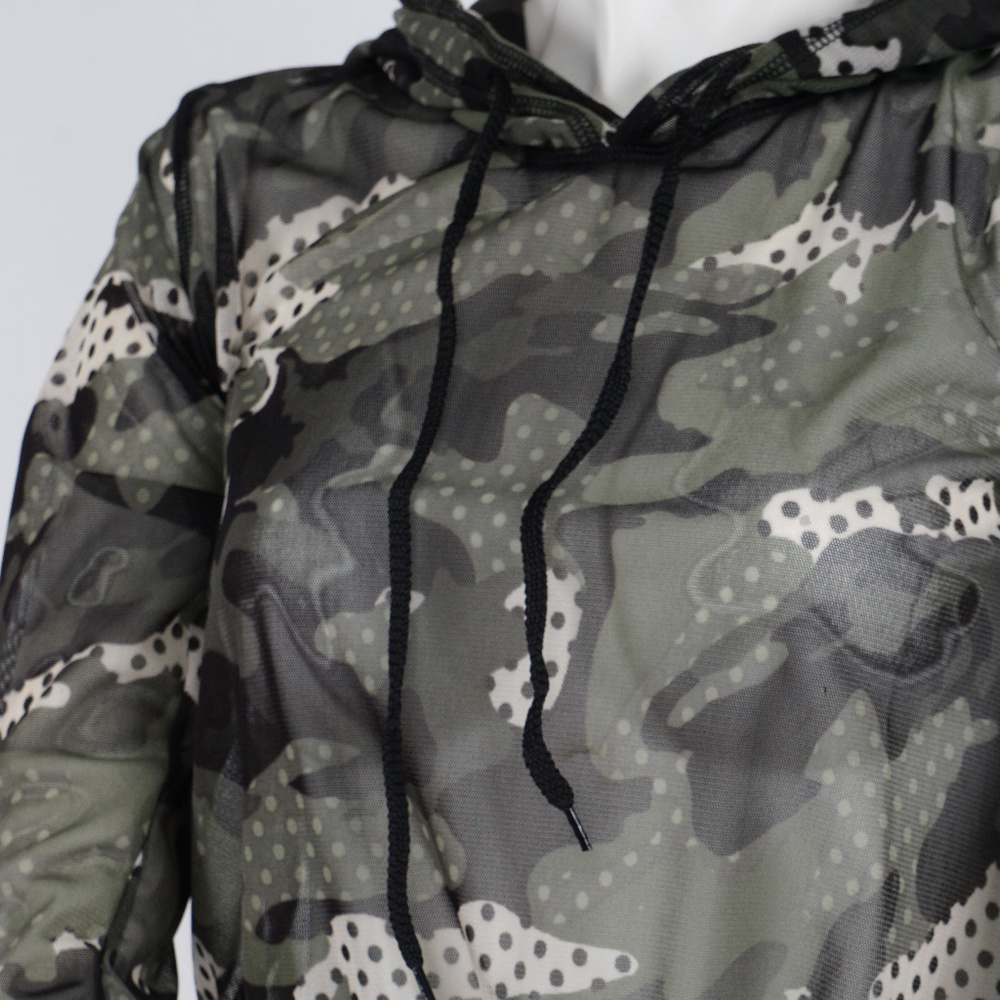 Camouflage mesh hoodie longh crop top - Picture 2 of 4